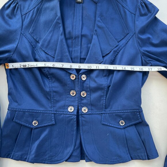 White House Black Market Feminine Ruffled Navy Military Jacket Romantic Sz 6 - Picture 14 of 16
